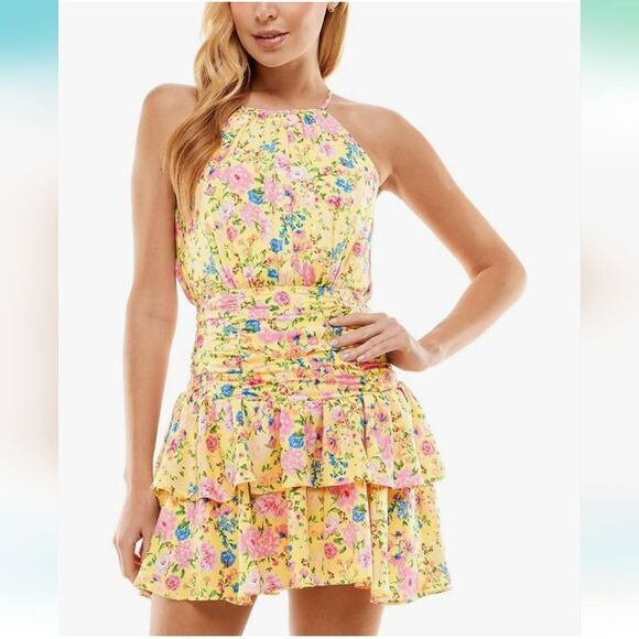 NWT City Studios Junior's Floral Print Fit & Flare Dress - Picture 2 of 12